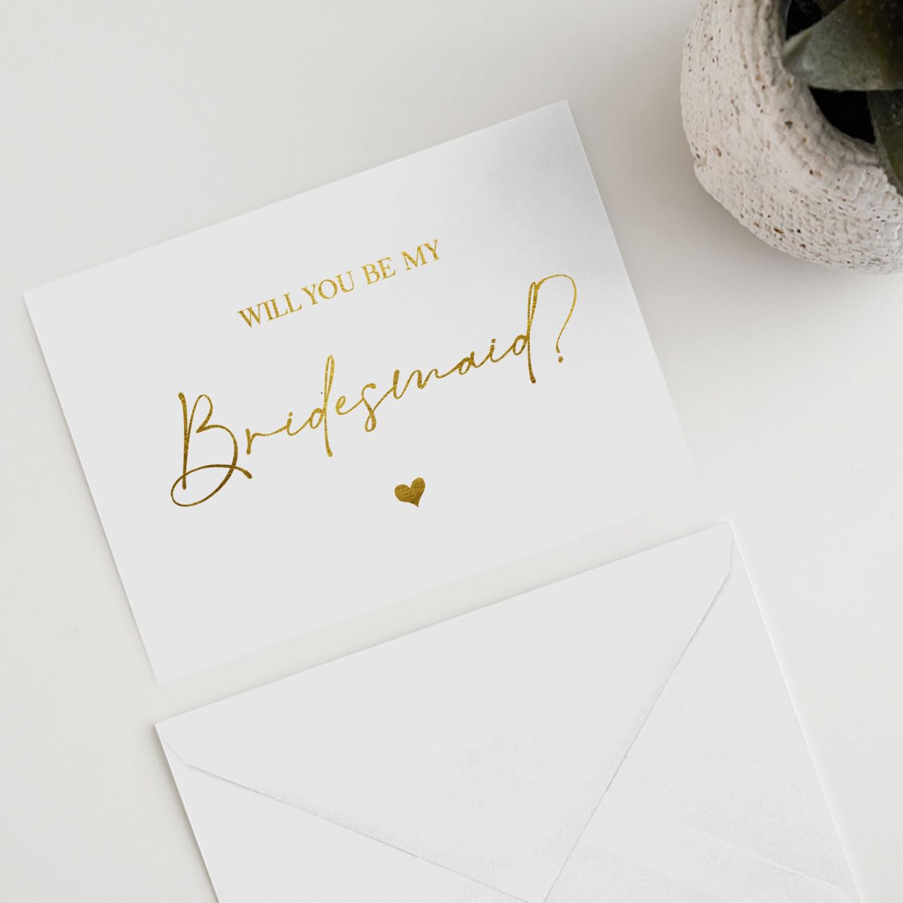 Pink Positive Will You Be My Bridesmaid Card with Envelope Set of 4 Cards -A6 White Card with Gold Foil, Bridesmaid Proposal - Image 3