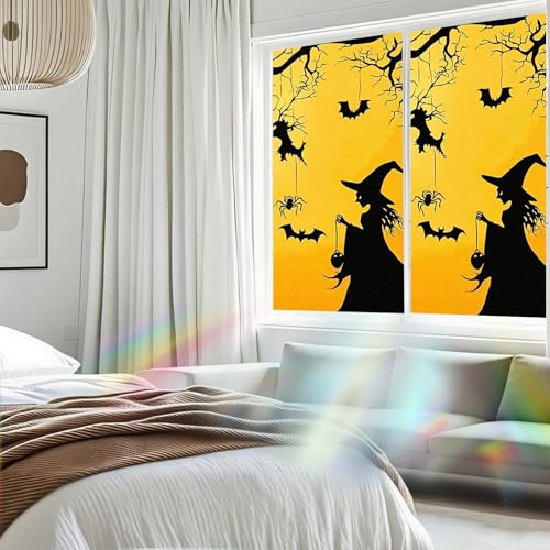 Image of Nuxovilar Halloween Witch Spider Bat Pattern Window Film 17.5x39.3 PVC