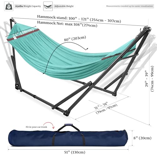 Image of Tranquillo Universal Double Hammock with Stand Included for 2 Persons /Foldable Hammock Stand 600 lbs Capacity Portable Case - Inhouse, Outdoor, Camping, Sky