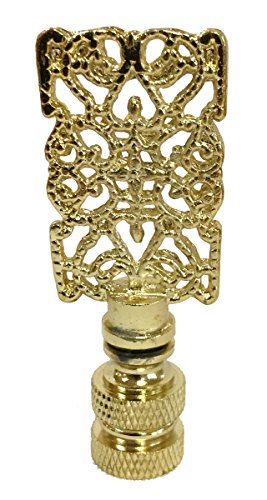 Image of Royal Designs Rectangle Center Cross Filigree 2.5 inch Lamp Finial for Lamp Shade, Polished Brass