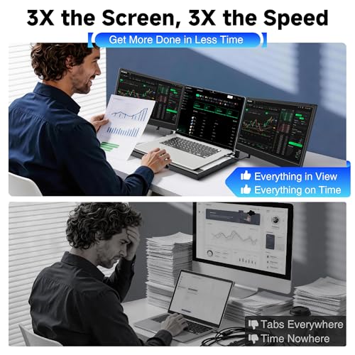 Image of Laptop Screen Extender, 14 inch FHD 1080P Triple Portable Monitor for Laptops, Stretchable Base and Detachable Screen, Plug & Play, Monitor Extender for 13-17.3 inch Laptops, Compatible with Window /Mac /Chrome