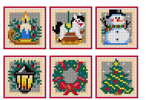 Image of Counted Cross Stitch Kit on Plastic Canvas with Christmas Coasters. Gorgeous Ornament 4.33x4.33 inches 161CS. Wonderful for Embroidery & Craft Amateurs