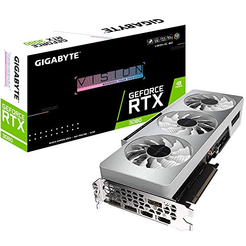 GIGABYTE GeForce RTX 3080 Vision OC 10G Graphics Card, 3X WINDFORCE Fans, LHR, 10GB 320-bit GDDR6X, GV-N3080VISION OC-10GD REV2.0 Video Card