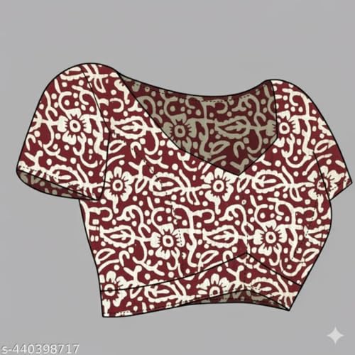 Image of Women's Pure Cotton Printed Saree with Traditional Batik Inspired Border Design, Soft Lightweight Daily Wear Saree with Unstitched Blouse Piece for Festive, Casual and Office Wear