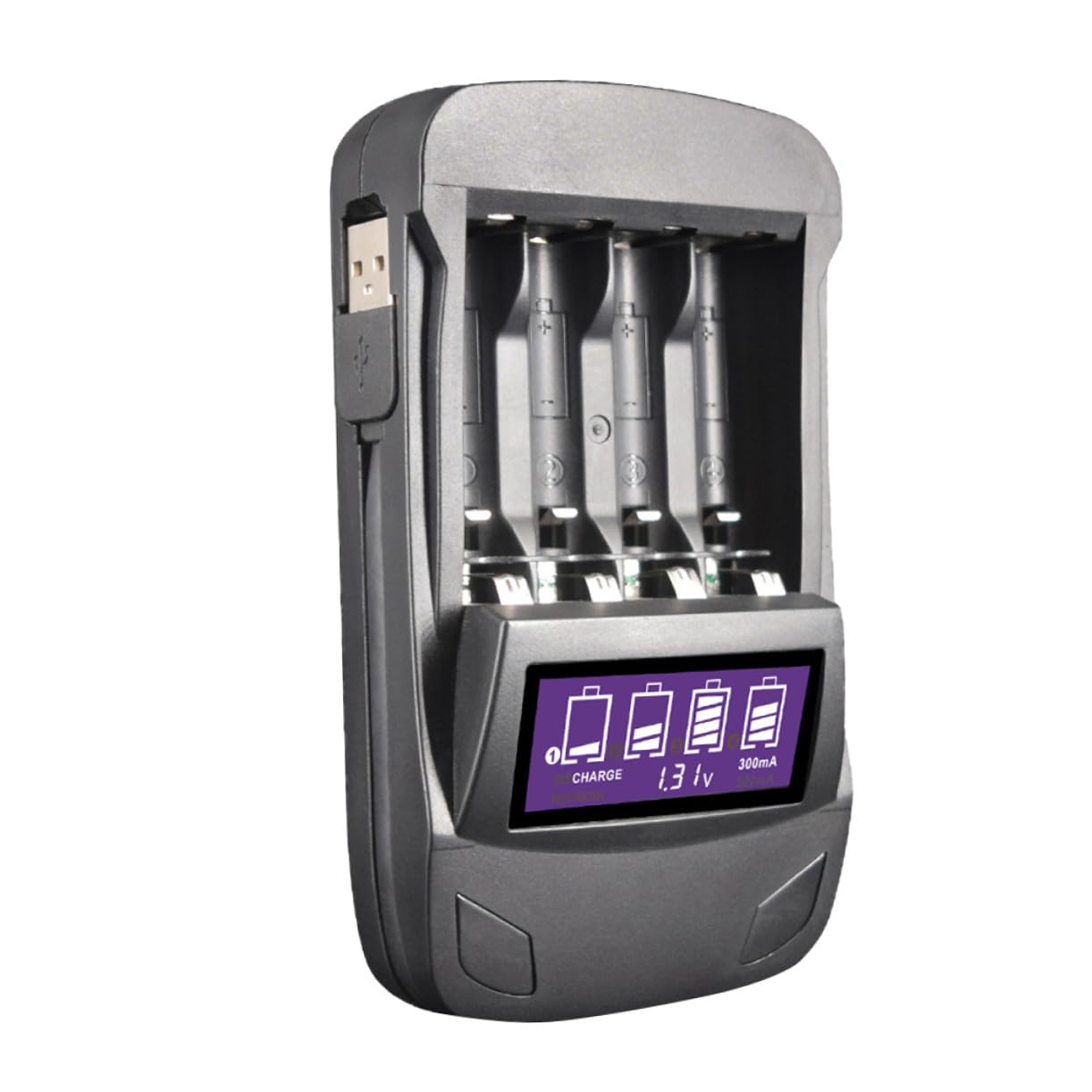OSALADI 2pièces Chargeur USB Intelligent à Slots avec Écran LCD pour Batteries AA AAA Fonction Décharge Et Affichage Tension Pratique pour Maison Noir