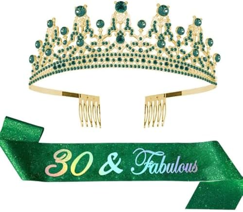 Happy Birthday Sash and Tiara Kit Green Sash and Green Crystal Tiara for Party Supplies image 2