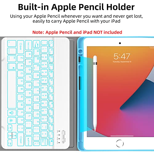 Backlit Keyboard Case For Ipad 10.2 9Th 8Th 7Th Generation - Wireless Detachable Keyboard Thin Slim Smart Folio Stand Tablet Cover Case For Ipad 10.2 Inch/Ipad Air 10.5"(3Rd Gen)/Ipad Pro 10.5", Blue #TOP4
