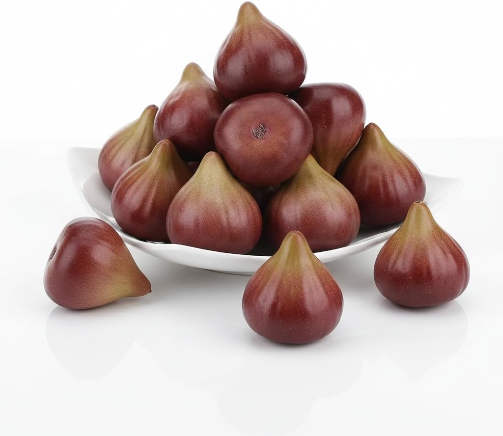12 Pcs Fake Figs Artificial Fruit for Decoration, Realistic Faux Figs Lifelike Simulation Fruit Model for Photography Props, Home Kitchen Cabinet Decor and Fruit Bowl Filler, 2.25x3 Inch