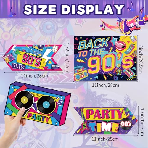 Image of 20 Pieces 90s Party Sign Decorations Back to The 90s Directional Signs Retro Hip Hop Birthday Decorations for Door Wall Yard Photo Booth Props Neon Themed Party Supplies
