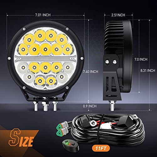 Image of Nilight 7 Inch 2 PCS 90W 9850LM Round LED Offroad Driving Lights with DRL | IP68 Waterproof & Spot Flood Combo Beam for Work Light w / 12 AWG DT Connector Wiring Harness Kit on 4x4 Truck ATV UTV SUV