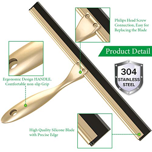 Image of Stainless Steel Squeegee for Shower Doors, All-Purpose Shower Squeegee for Bathroom, Window and Car Glass, 14 Inches