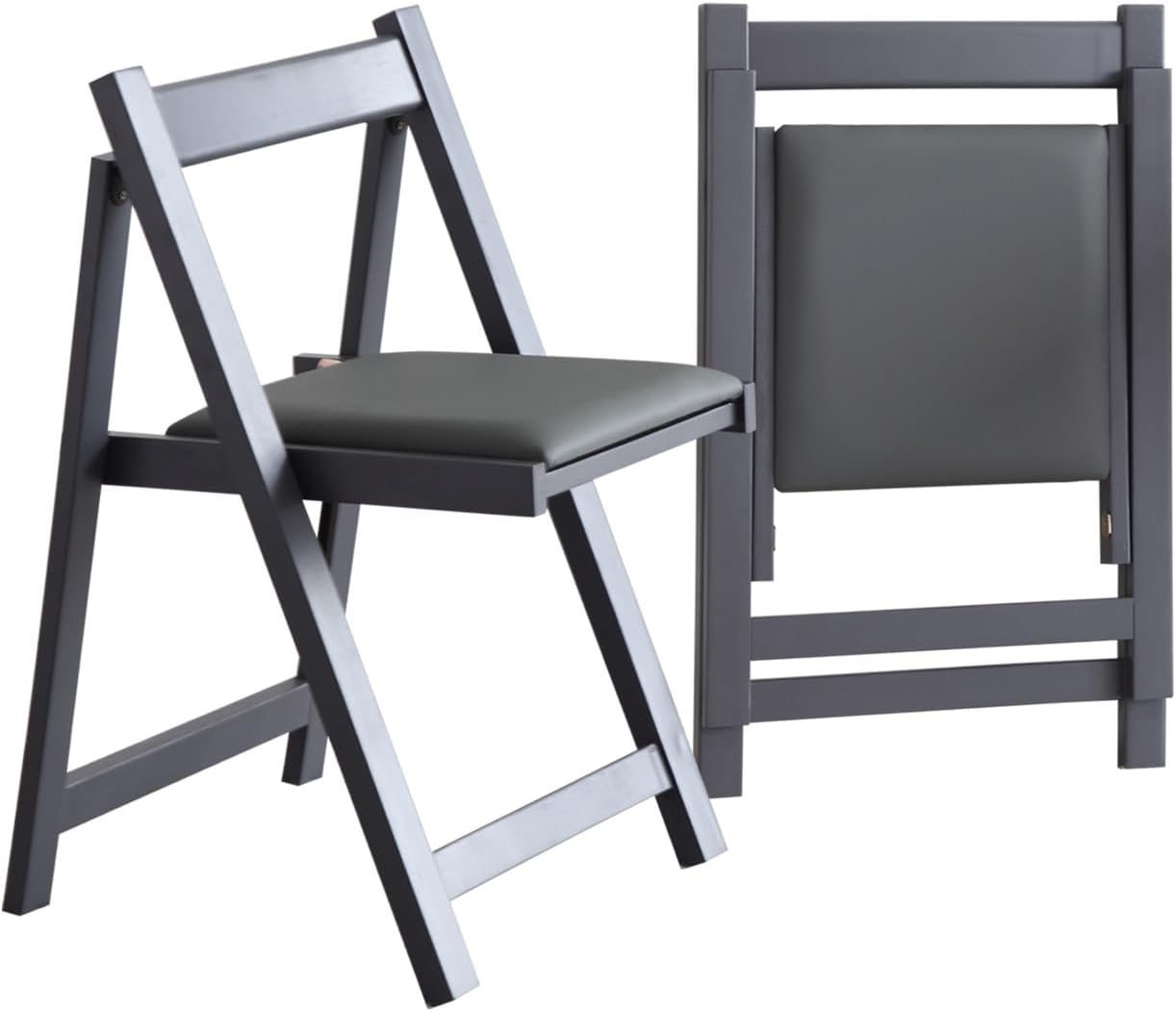 Folding Dining Chairs with Padded Seats 2 Pack Wooden Folding Chairs for Kitchen Table Event Party Indoor 198LB Weight Capacity (Grey) Grey With Seat Cushion