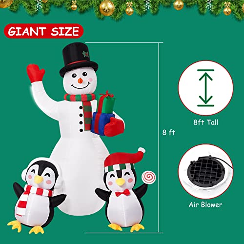 Christmas Inflatables Outdoor Decorations, 8 FT Inflatable Snowman with Penguins, SOLLED Blow Up Xmas Decorations Clearance Indoor Outdoor Yard Garden Patio Lawn Decor with LED Christmas Lights