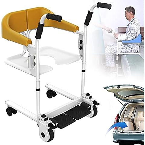 ZH-VBC Patient Moving Chair Handicapped Elderly Bath Chair Easy Transfer to Toilet and Bathroom, Commode Chair with Wheels for Toilet with Arms, Hight Adjustable Flip Up Footrests,BasicVersion Cover