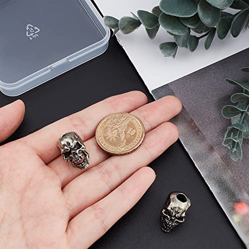 SUPERFINDINGS 2 Pieces Skull Knife Lanyard Bead Brass European Beads Antique Silver Large Hole Beads Paracord Cord Tool Bead 19 x 13 x 17 mm for Key Ring Hole 5.5 mm - Image 3
