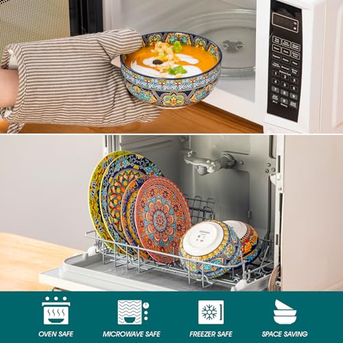 Image of vancasso 18-Piece Dinnerware Sets,Ceramic Plates and Bowls Sets Service for 6, Bohemian Style Porcelain Dishes Set for 6, Microwave and Dishwasher Safe, Scratch Resistant,Non Toxic, Series KRVI