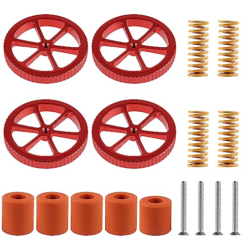 AITIAO Ender 3 Springs Upgrade Kit 4pcs Red Aluminum Hand Twist Leveling Nut+ 5pcs Heatbed Silicone Leveling Column Mounts+4pcs 20mm Springs and Screws for Ender 3/3 Pro/3v2 3D Printer