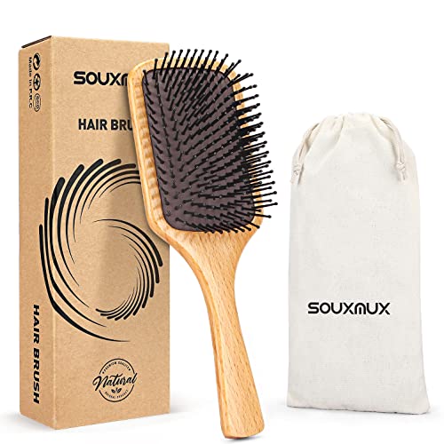 Haarbürste Paddel Haarbürsten aus Massivem Holz für Frauen Männer Kinder Entwirrungsbürste Nassbürste Haarbürste mit Entwirrungsstiften für Lockiges, Dickes, Dünnes, Langes, Kurzes Haar Cover