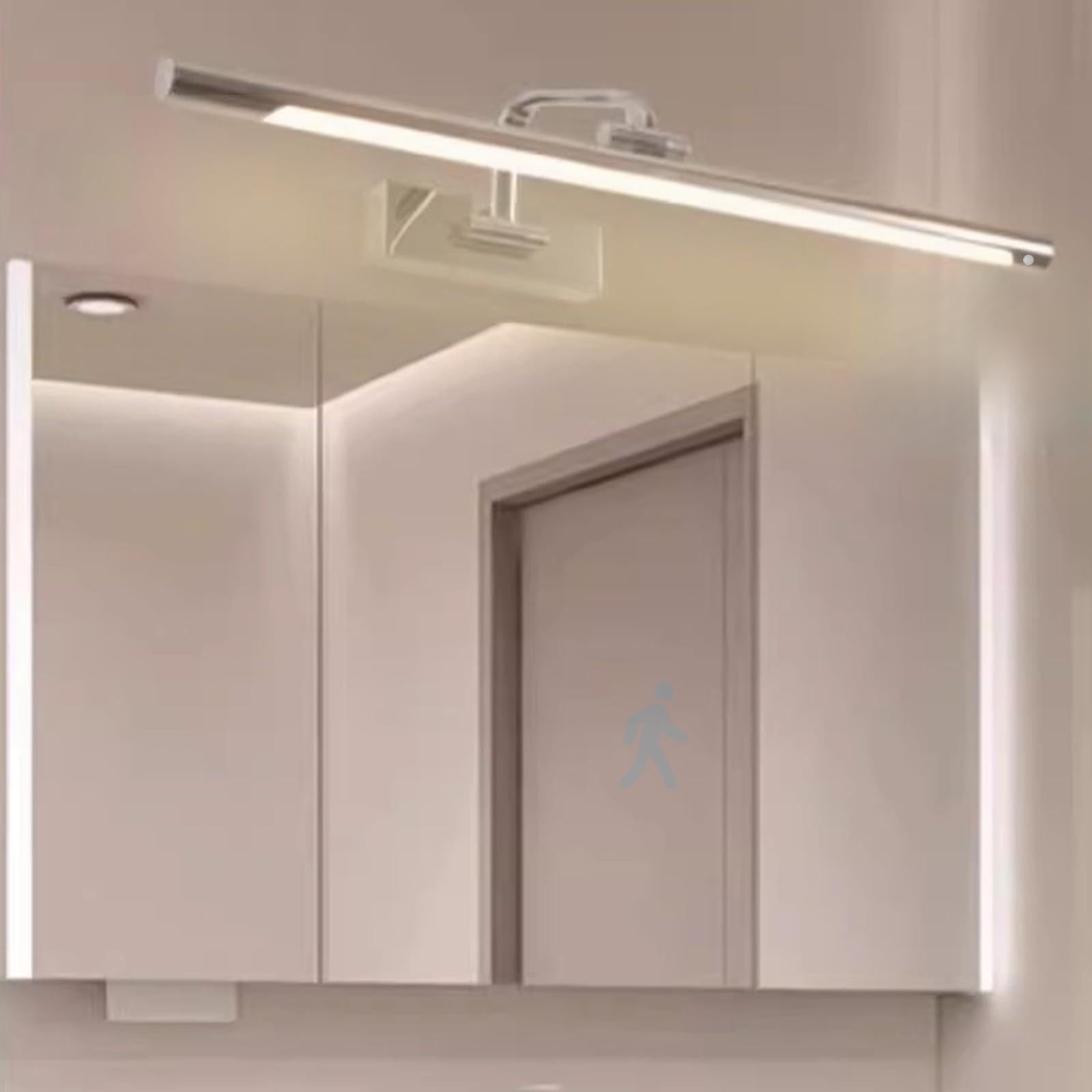 Apliques de Pared LED para Espejo de baño con Sensor de Movimiento y rotación de 180° + 180°, acrílico, para Dormitorio, Pasillo y baño (luz Neutra Plateada, 40 cm)