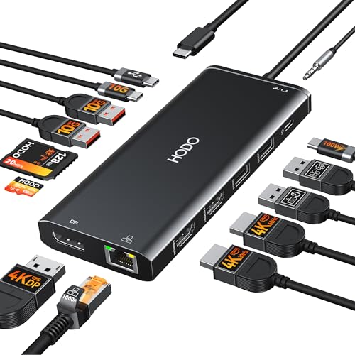 Dockingstation Laptop 2 Monitore 14 in 1 Docking Station Triple Display USB C Hub Adapter mit Zwei HDMI DisplayPort Ethernet PD 10Gbps USB C/A SD TF Kartensteckplatz Audio