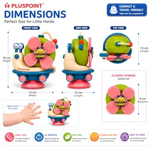 Image of PLUSPOINT 5-in-1 Baby Suction Spinner Toy Montessori Toys for Toddler Interactive Learning Set with Rattle and Sensory Play, Kids Travel Toys 6-12-18 Months Boy Girl Newborn Birthday Gift