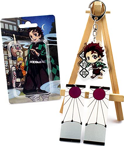 Bal Demon Slayer Tanjiro Earrings & Free Keychain | Tanjiro Anime Cosplay Hanafuda Earrings Halloween & Christmas Accessories | Gift Idea & Present with Giftbox,Metallic