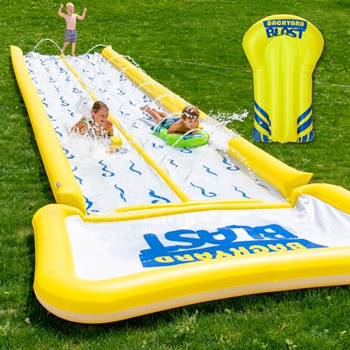 BACKYARD BLAST: Riesige 9,2 m Wasserrutsche mit Stoßfängern, Spritzzone & aufblasbaren Fahrern – Sommer-Spaß für die ganze Familie!