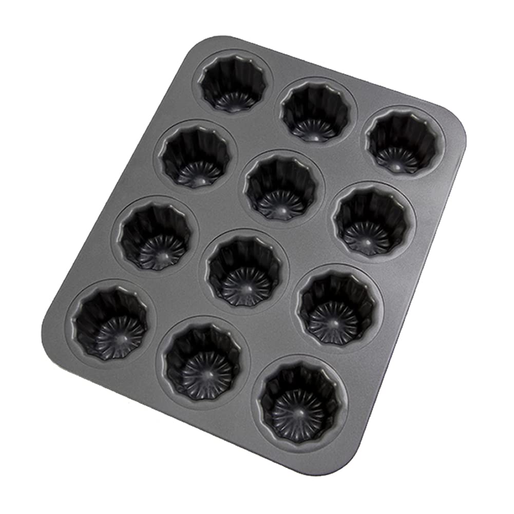 CANDeal 12 cavités en acier au carbone Canele moules Mini moules à gâteaux, Canneles moule Muffin Tin Mini Bordelais cannelé moule à Cupcake forme