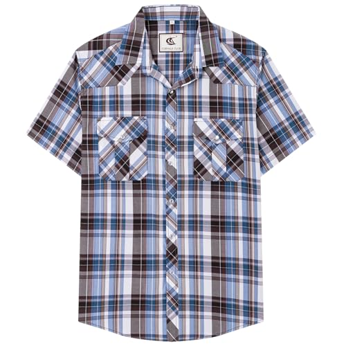 COEVALS CLUB Mens Short Sleeve Pearl Snap Western Cowboy Shirt Button Up Casual Work Dress Shirts