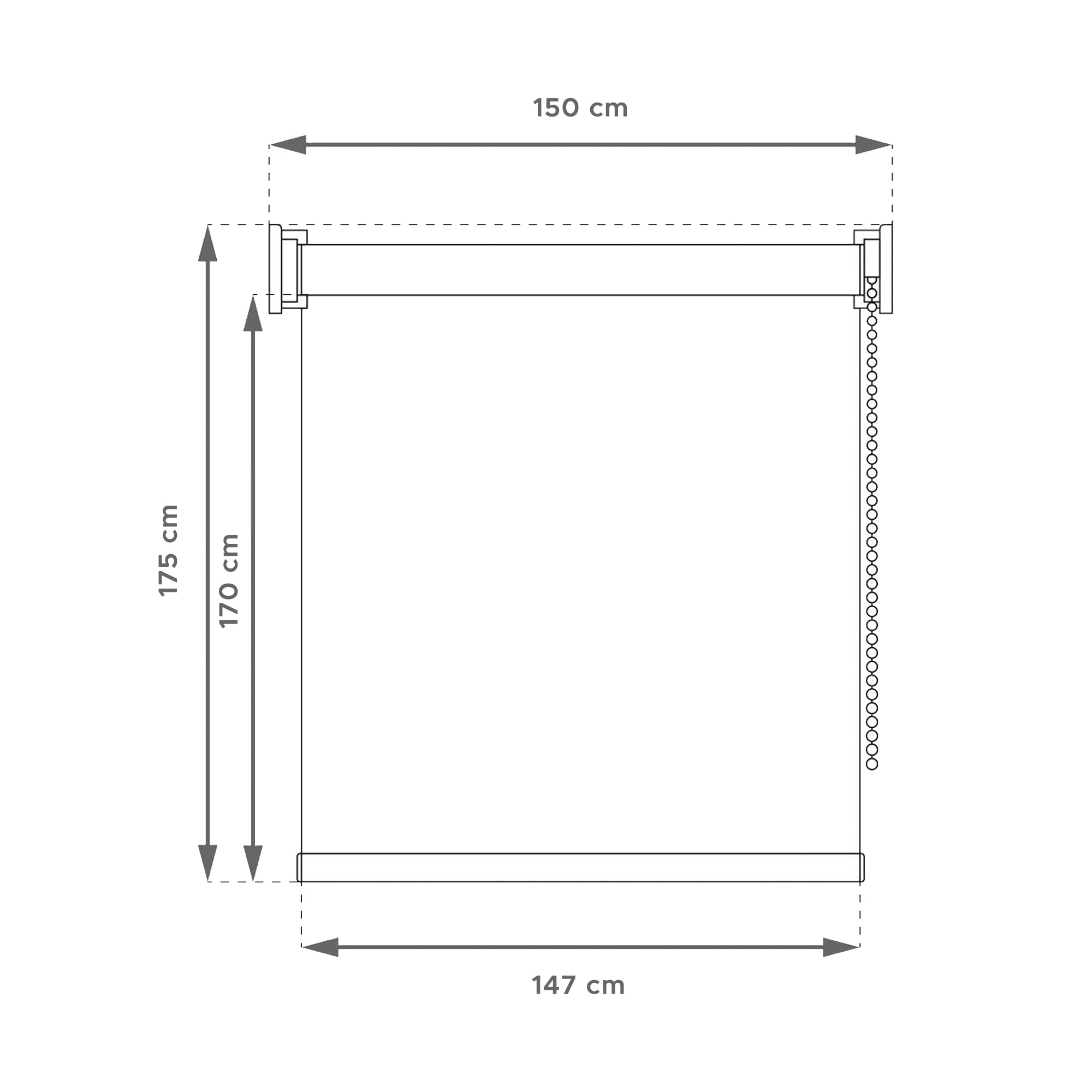 Store Enrouleur Opaque uni Gris 150 x 175 cm Dimensions du Tissu 147 x 170 cm