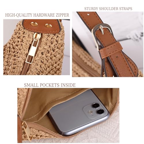 Image of Straw Bags For Women, Summer Beach Purse Tote Large Woven Shoulder Bag Vacation Handbags Underarm Bag Summer Straw Purses