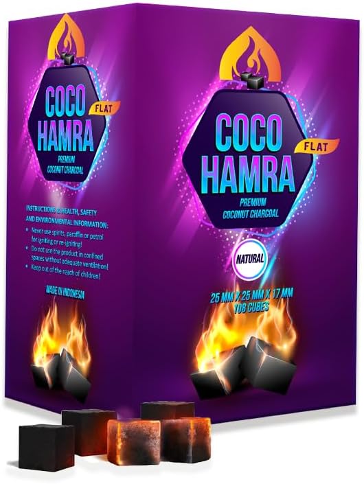 Coco Hamra* Natural Coconut Shell Charcoal Flat- 108pcs Coals (2.7lbs) - Made from Natural Coconut Incense Briquettes | Made in Indonesia | 25mm Charcoal Incense Flat | 1.12 KG