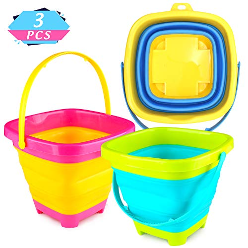 3 otters 3PCS Foldable Bucket, Foldable Pail Bucket Sand Buckets Silicone Collapsible Bucket