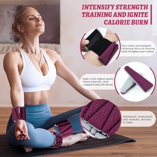 Image of BECOJADDE Ankle Weights Set of 2 (1 lb /2 lb /3 lb Each) Adjustable Wrist Weights for Women Men Wearable Arm Leg Weight for Pilates, Running, Walking, Workout, Yoga