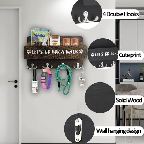 Niciksty Hundegarderobe mit Ablage, Hundeleinenhalter Wand für Ordnen von Leinen und Zubehör, Wandhaken für Hundeleine, Hölzerne Hundeleinen Halterung für Flur, Eingangsbereich, Braun