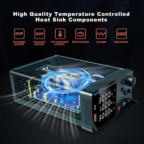 Image of DC Power Supply, 30V 10A Bench Power Supply with Encoder Adjustment, 5V /3.6A USB&Type-C Quick-Charge, Adjustable Power Supply with Output Enable /Disable Button, Short Circuit Alarm