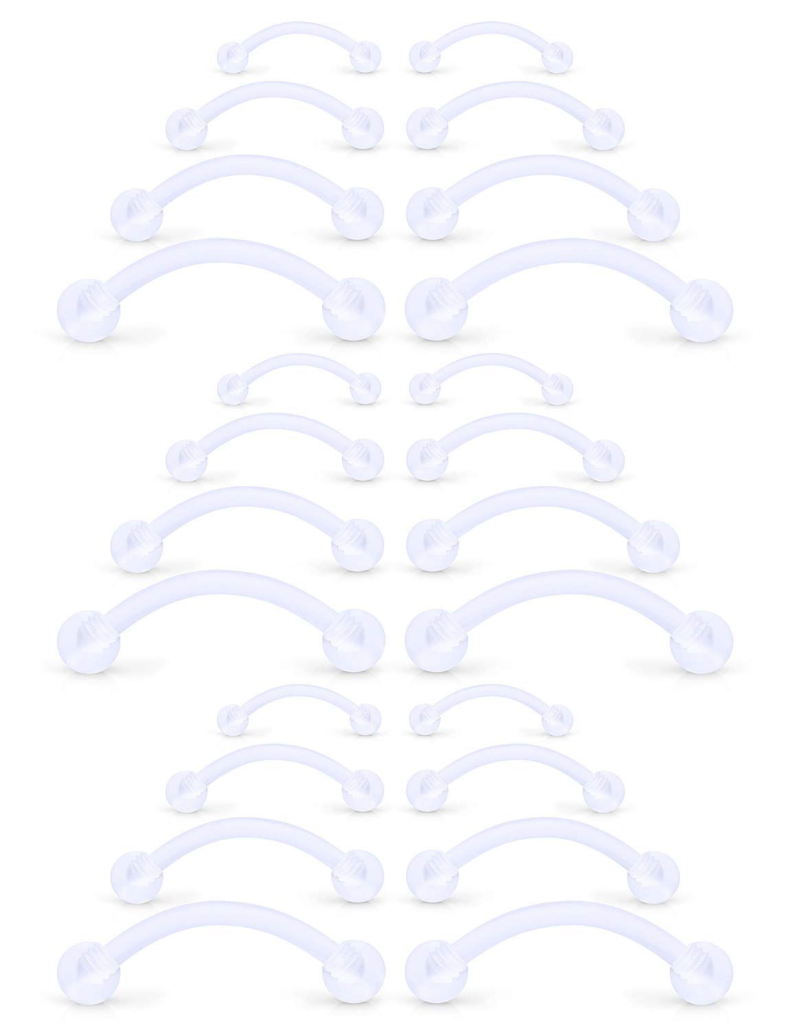 16 Gauge Clear Acrylic Bioflex Curved Barbell Eyebrow Belly Lip Tragus Ring Conch Piercing Jewelry Retainers 6-12mm 12PCS
