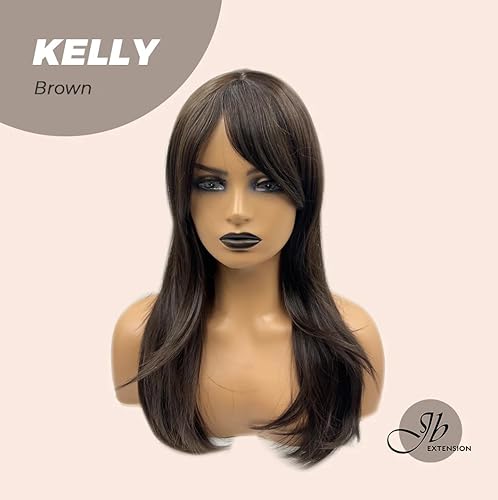 Miniatura 3 de Peluca de corte lobo, color marrón KELLY con flequillo en capas, mezcla de raíces oscuras, mezcla de marrón, pelucas de cabello largo sin pegamento