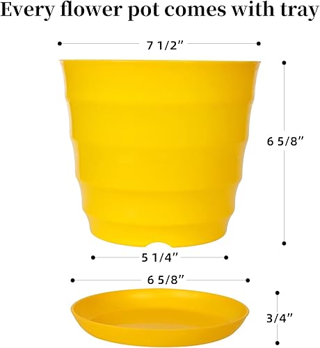 Miniatura 3 de New Oasis Macetas de plástico de 7.5 pulgadas con agujeros de drenaje y platillos, 5 macetas de vivero con bandejas para plantas de interior y