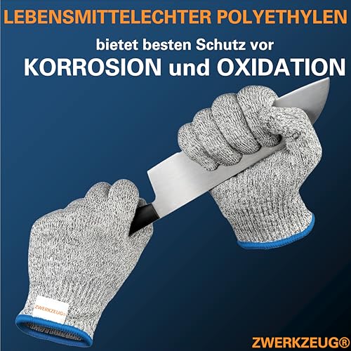 ZWERKZEUG PREMIUM Schnittschutzhandschuhe Küchenhandschuhe Kreuzfaser-PE-Stoff – Schnittfest – Komfortables & dehnbares Material – Hoher Schnittschutz E – ANSI CUT A9