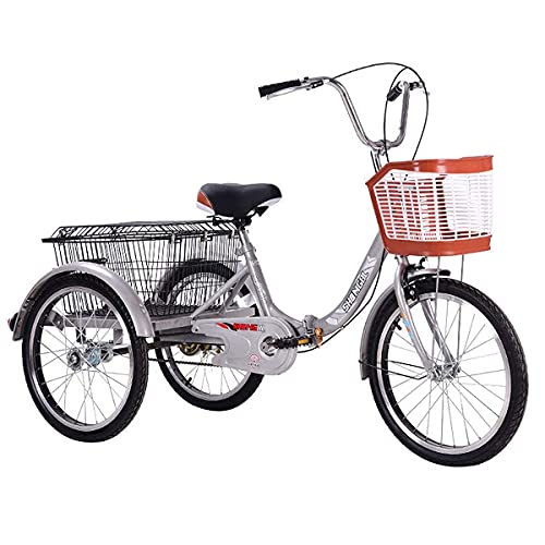 Triciclo para adultos de 3 ruedas, 20 pulgadas, con cesta grande, diseño compacto, para mujeres y hombres, para uso exterior y compras, bicicleta de una velocidad miniatura 1