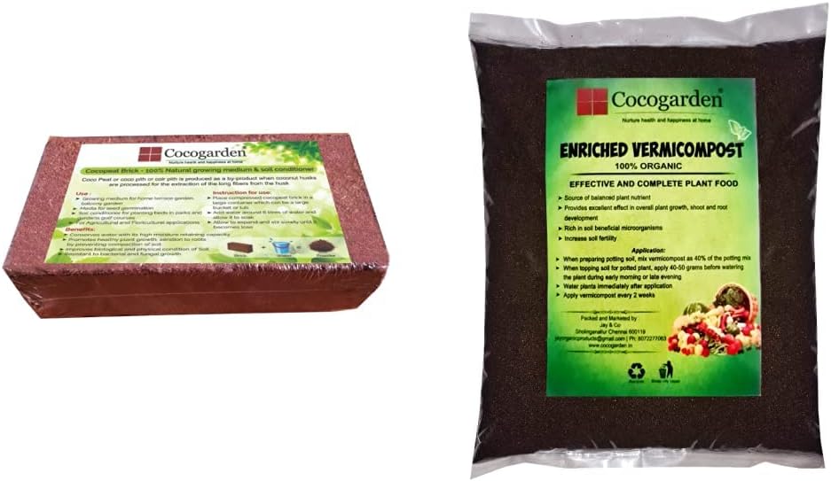 Cocogarden Cocopeat Brick - Expands to 3.5 Kg Powder & Vermicompost,900 GMS,Organic