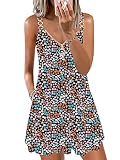 Miselon Women's Bohemian Dress Floral Pattern Strappy Sleeveless V-Neck Casual Swing Sundress with P