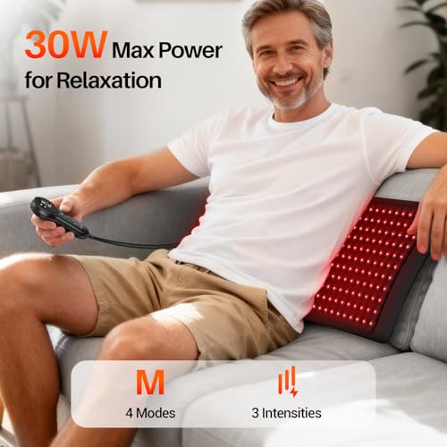 Image of Comfytemp Soft-Touch Red Light Therapy for Body with 242 LEDs, 30W Wearable Near Infrared Light Therapy Pad, 24'' x 12'' Flexible Wrap for Back Knee Shoulder Hands Home Use, 660nm & 850nm