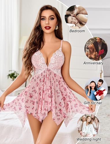 image for Avidlove Womens Floral Lingerie Lace Babydoll Strap Chemise Front Clos
