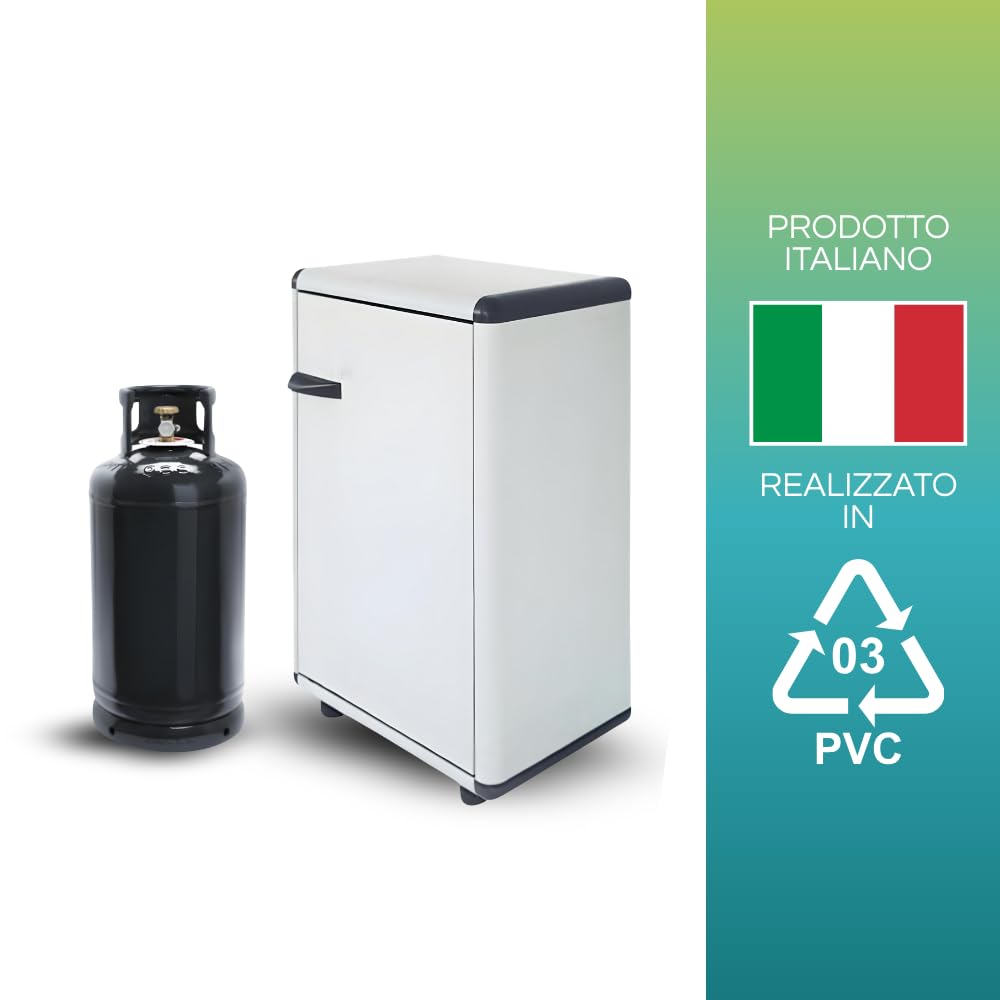 PALUPLUS Porta Bombole Gas a 1 Anta in PVC di Colore Grigio, Misura 59x39x92 cm, Maniglia e Piedi Antiscivolo, Mobile da Esterno, Made in Italy -176C