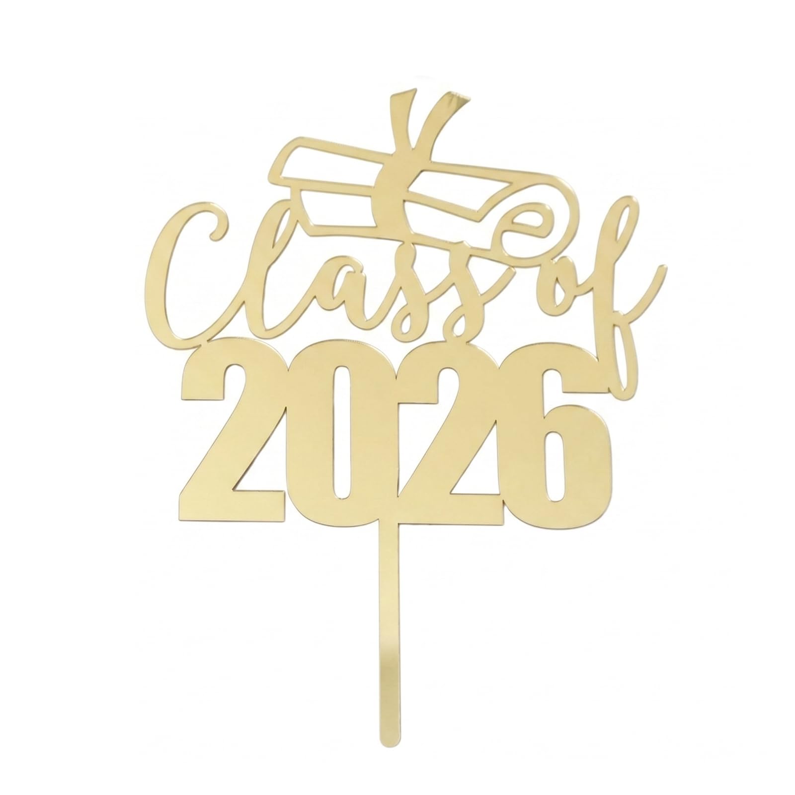 BellaBlend Mirror Acrylic Cake Topper 'Class of 2026', Congratulations Cake Toppers for Graduation – Gold Glitter Decor for Celebration
