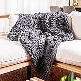 SAMIAH LUXE Chunky Knit Blanket 50x60 Graphite - Dark Gray Luxury Chenille Blanket for Farmhouse Decor; Boho Decor Throw Blanket for Fall Decor; Tight Braided Thick Cable Knit Throw for Couch or Bed