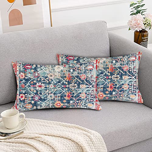 Snycler Set Of 2 Turkish Persian Vintage Retro Blue Red Style Boho Pillow Covers Without Insert 12'X20' Pillow Case For Home Decorative Cushion Cover Men Women Boy Girl Room Cushion Cover For Home #TOP3