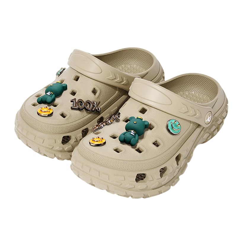 Richmen Unisex Kids Clogs Soft Anti Skid Mules Sandals with Adjustable Back Strap Indoor & Outdoor Slipper for Boys & Girls Everyday Use Waterproof Jibbex Slides (Beige, 5.5-6yrs)